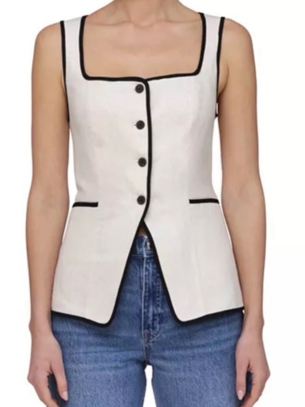 bagatelle White Sleeveless Jacket with Black Piping